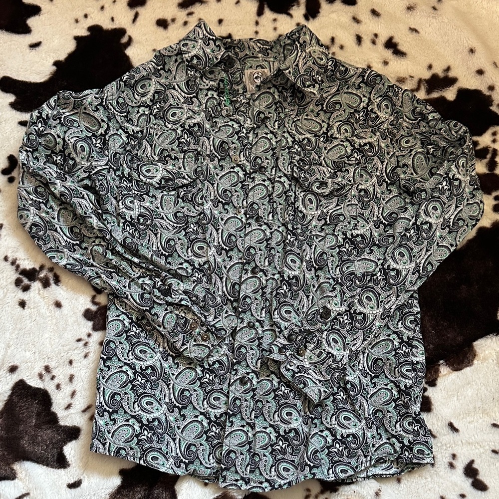 Cinch Kids Paisley Button Down Shirt - Black and Green